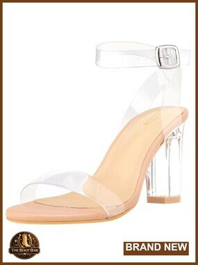 Women's Clear Chunky Block Heeled Sandals Ankle Strap High Heels Open Toe